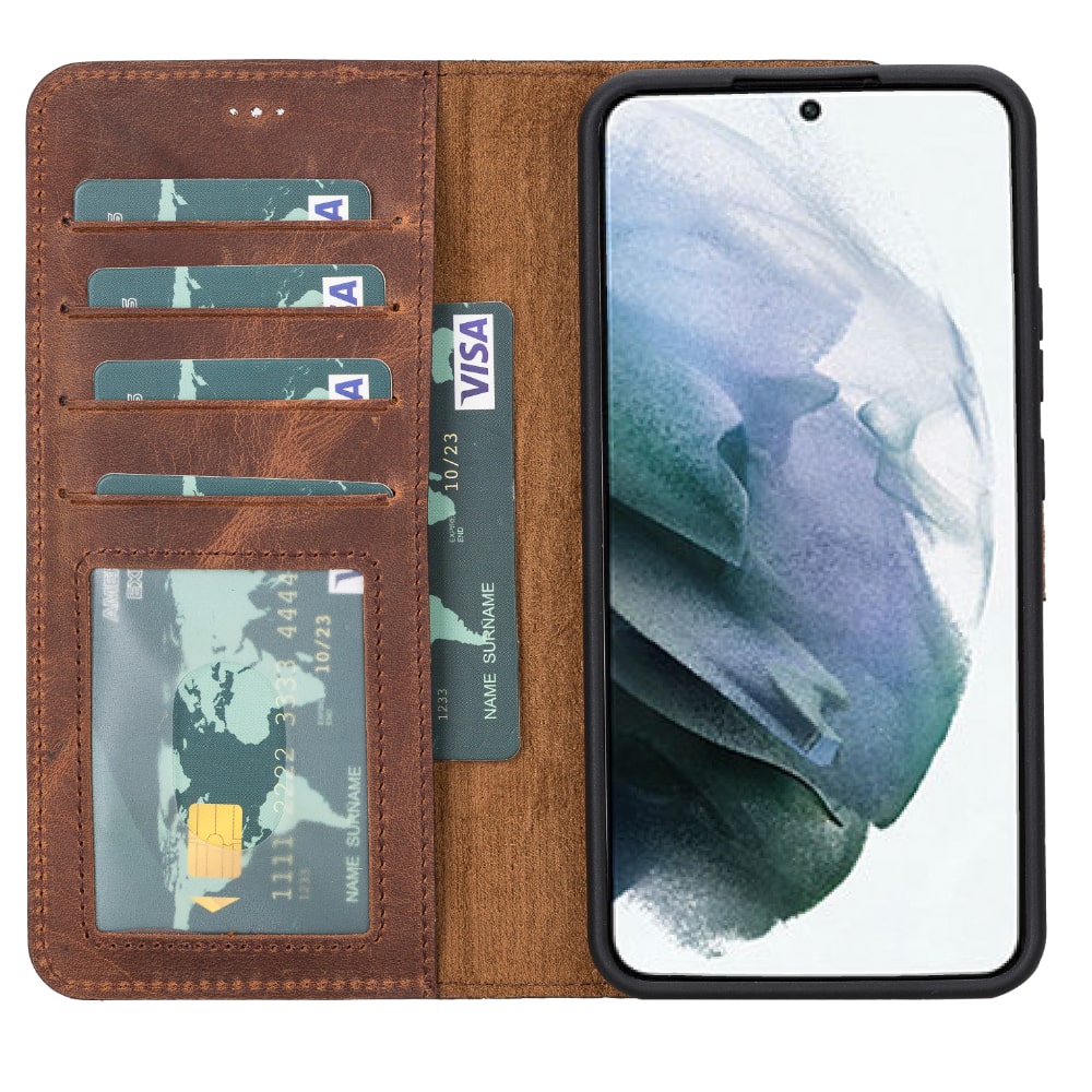 Brown Leather Samsung Galaxy S22+ Wallet Case with Card Holder - Bomonti Leather - 3