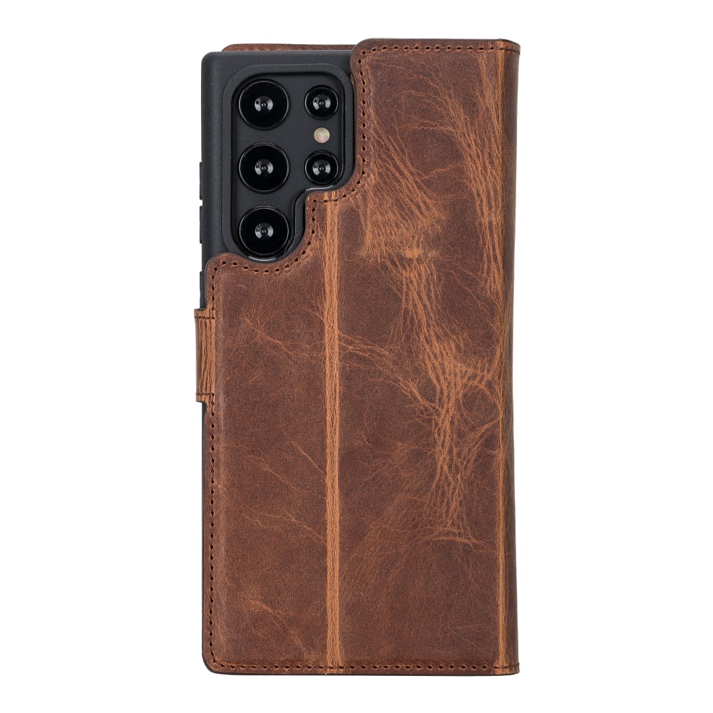 Brown Leather Samsung Galaxy S22 Ultra Wallet Case with S Pen & Card Holder - Bomonti Leather - 2