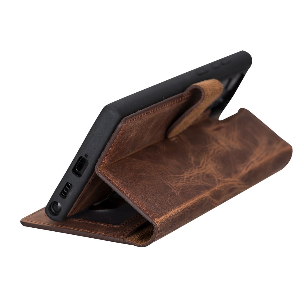 Brown Leather Samsung Galaxy S22 Ultra Wallet Case with S Pen & Card Holder - Bomonti Leather - 7