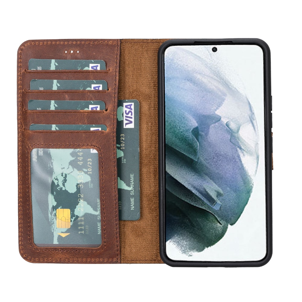 Brown Leather Samsung Galaxy S22 Wallet Case with Card Holder - Bomonti Leather - 3