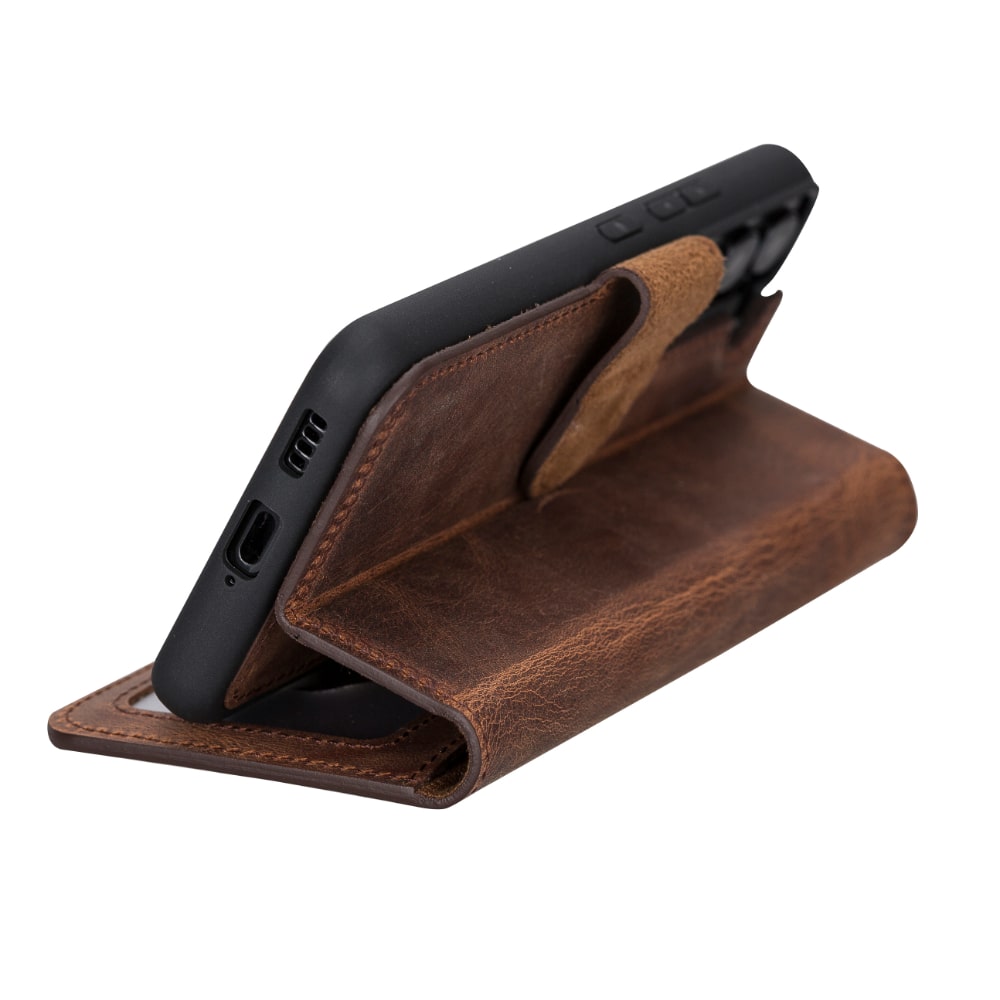 Brown Leather Samsung Galaxy S22 Wallet Case with Card Holder - Bomonti Leather - 7