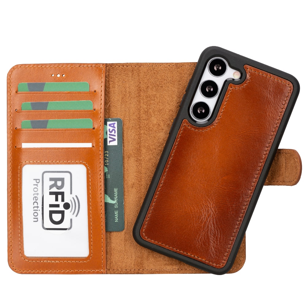 Brown Leather Samsung Galaxy S23 Detachable Wallet Card Holder Cover Case - Bomonti - 1
