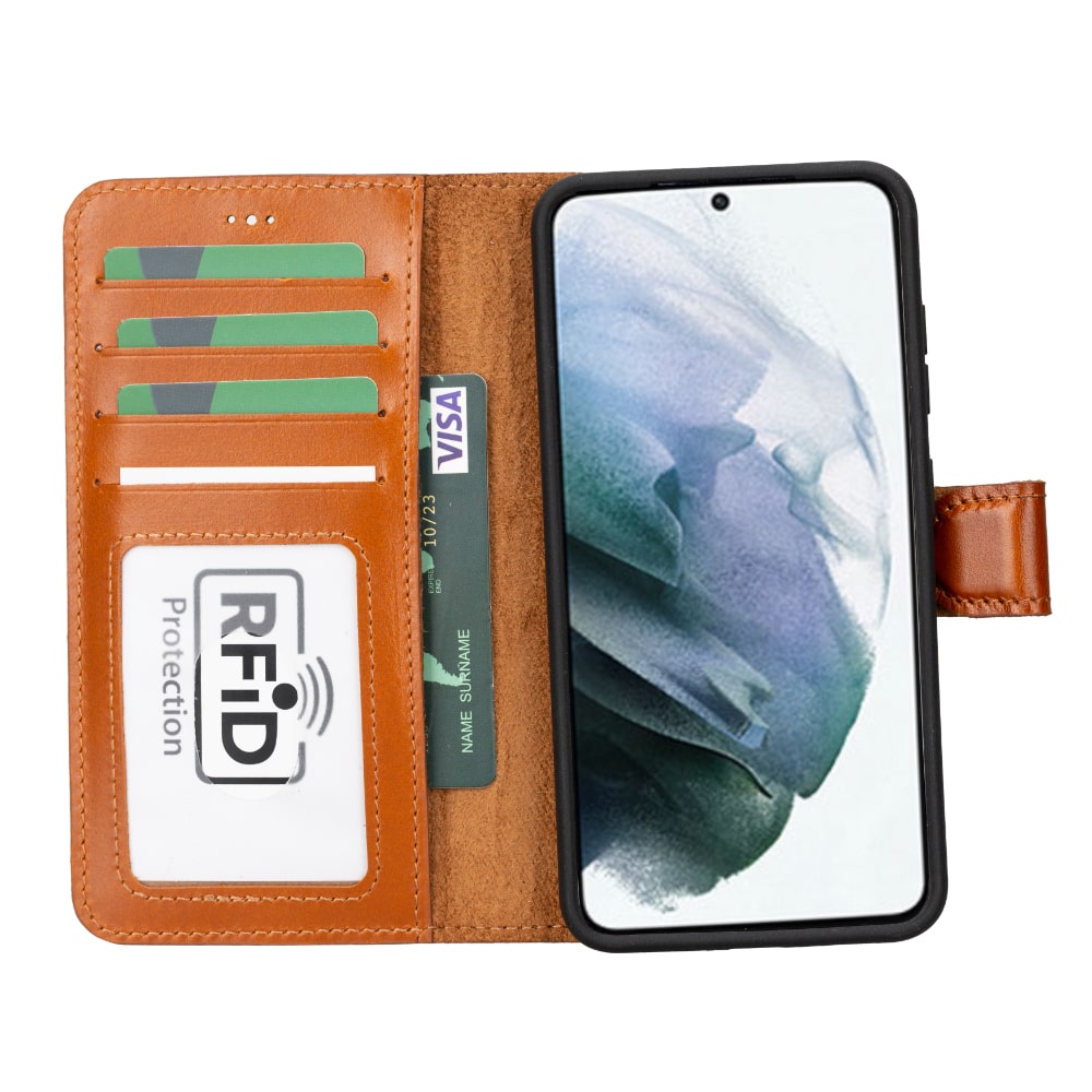 Brown Leather Samsung Galaxy S23 Detachable Wallet Card Holder Cover Case - Bomonti - 2