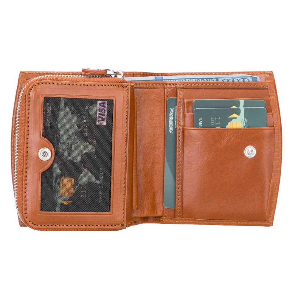 Brown Luxury Leather Bifold Minimalist Wallet with Zipper coin slot - Bomonti - 1