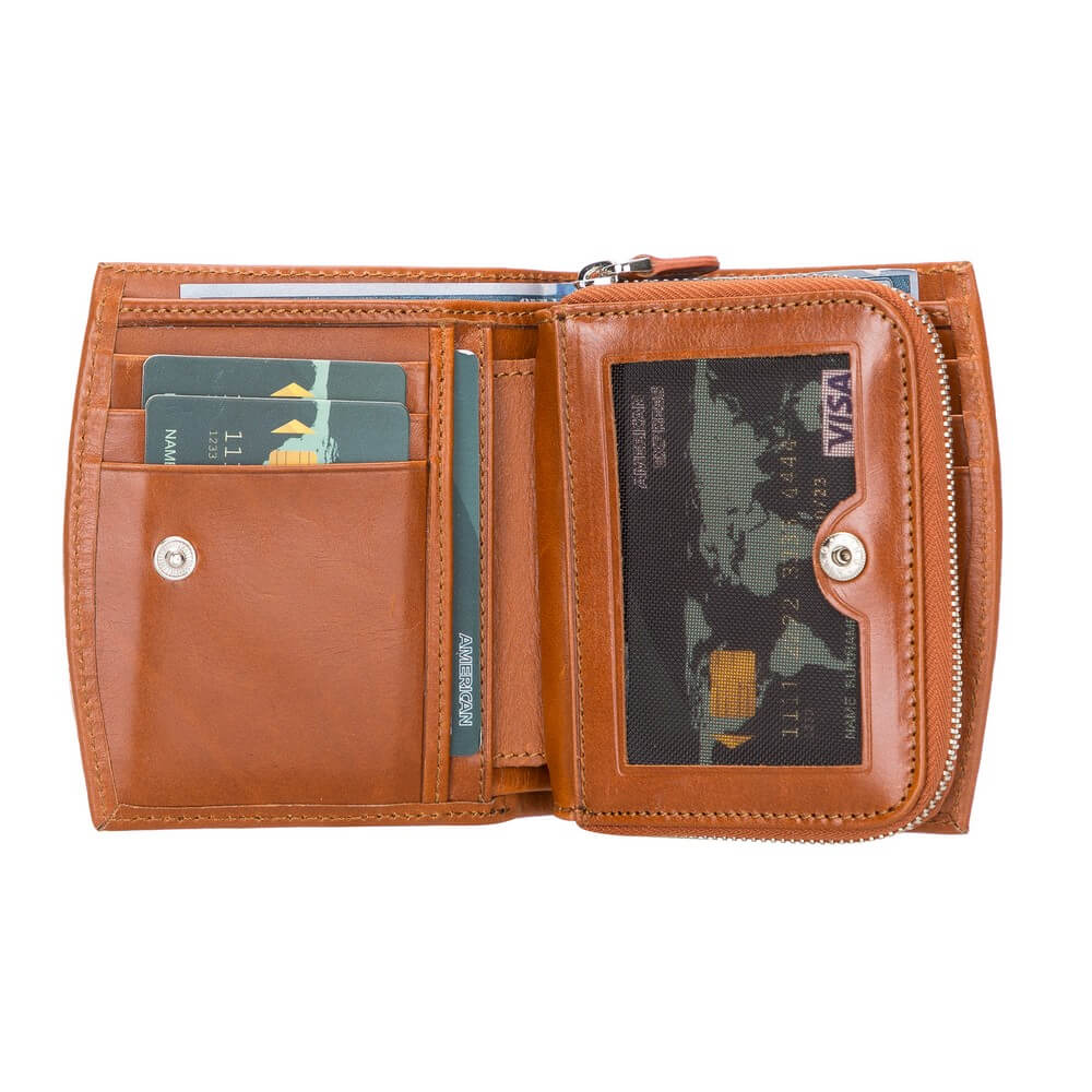 Brown Luxury Leather Bifold Minimalist Wallet with Zipper coin slot - Bomonti - 5
