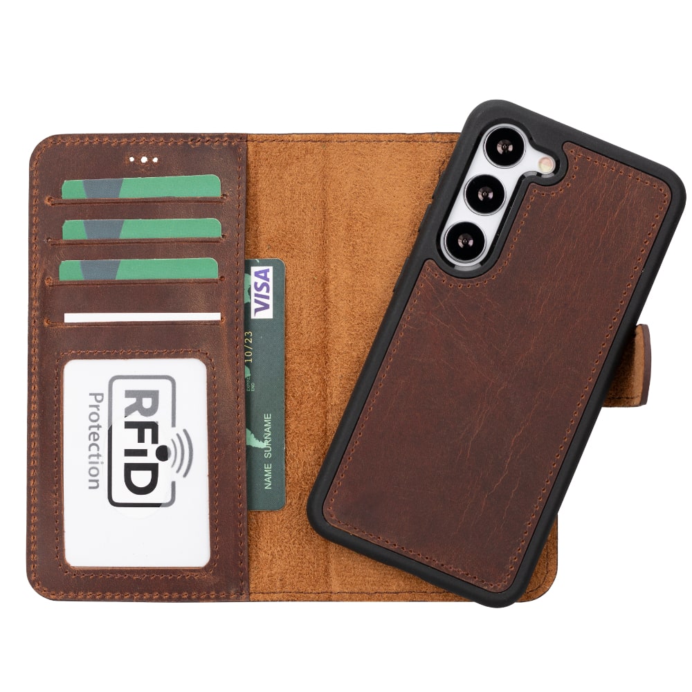 Tan Brown Leather Samsung Galaxy S23 Detachable Wallet Card Holder Cover Case - Bomonti - 1