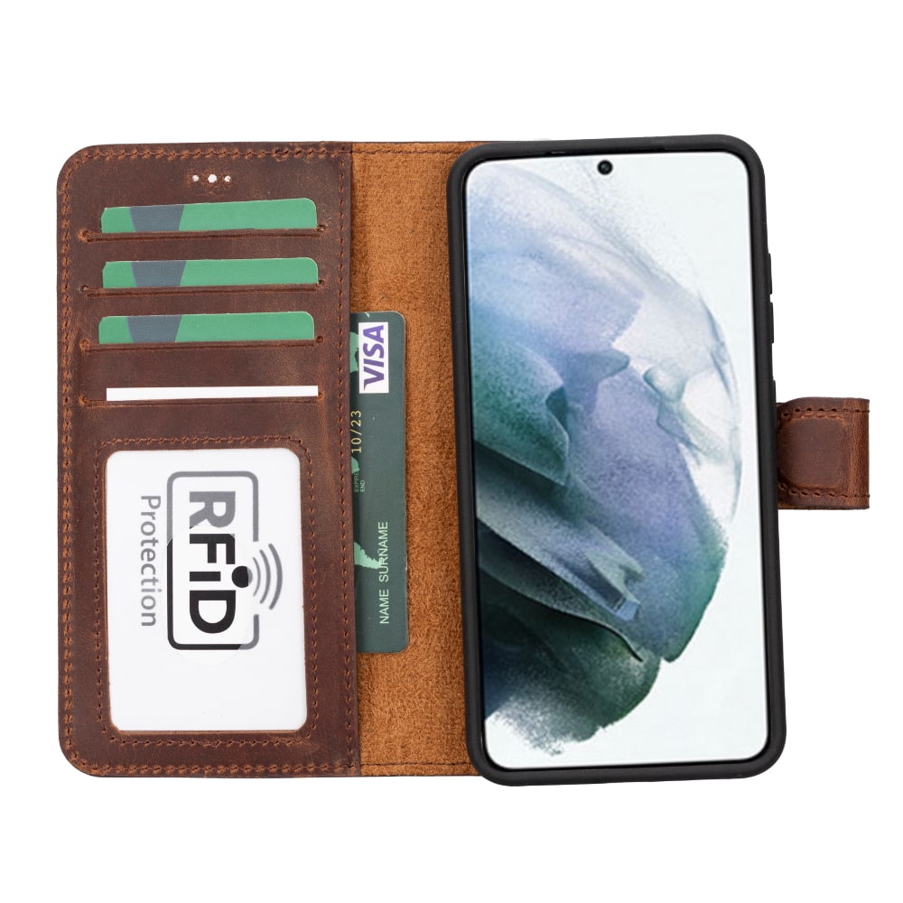 Tan Brown Leather Samsung Galaxy S23 Detachable Wallet Card Holder Cover Case - Bomonti - 2