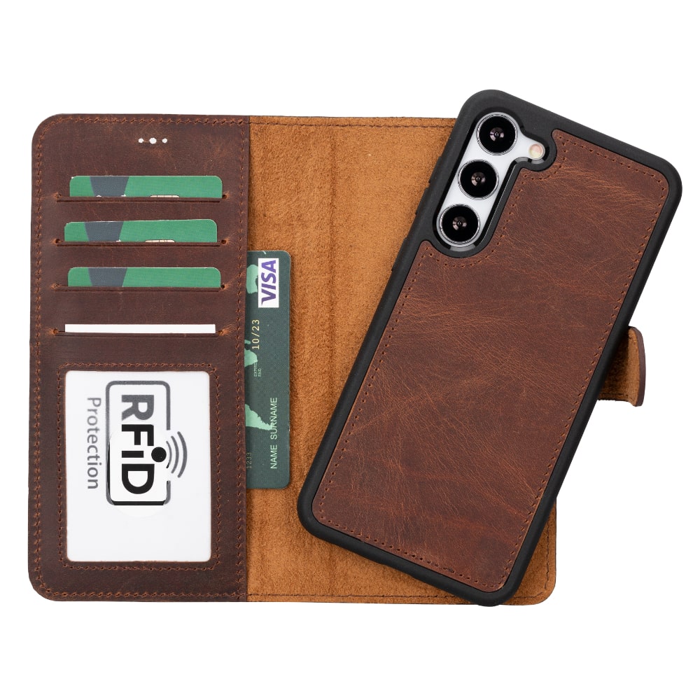 Tan Brown Leather Samsung Galaxy S23 Plus Detachable Wallet Card Holder Cover Case - Bomonti - 1