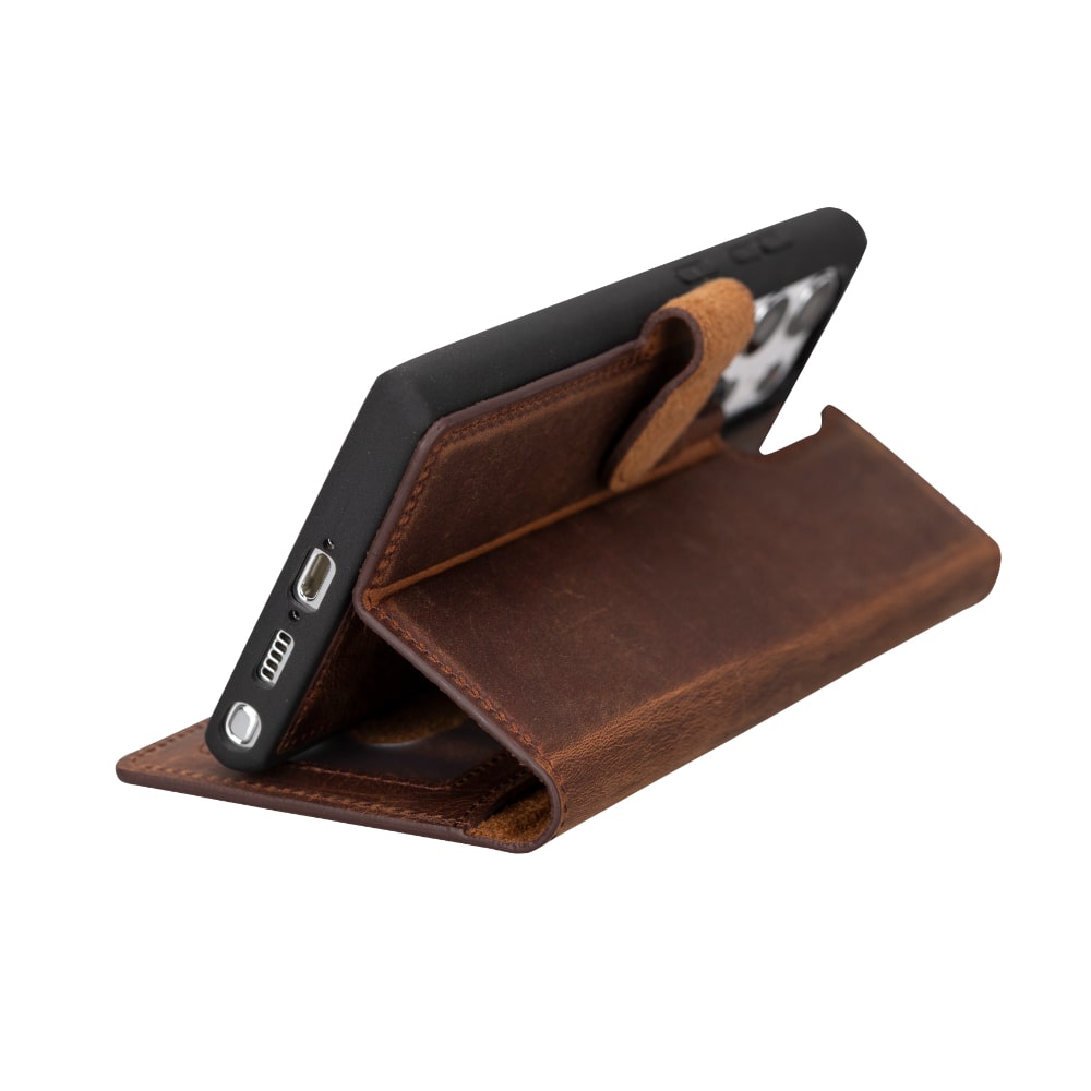 Tan Brown Leather Samsung Galaxy S23 Ultra Detachable Wallet Card Holder Cover Case - Bomonti - 8
