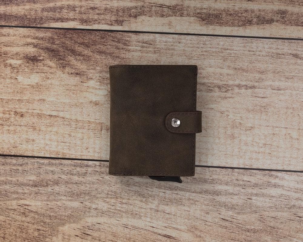 Dark Brown Leather RFID Protection Credit Debit Pop Up Card Holder Wallet Case - Bomonti - 4