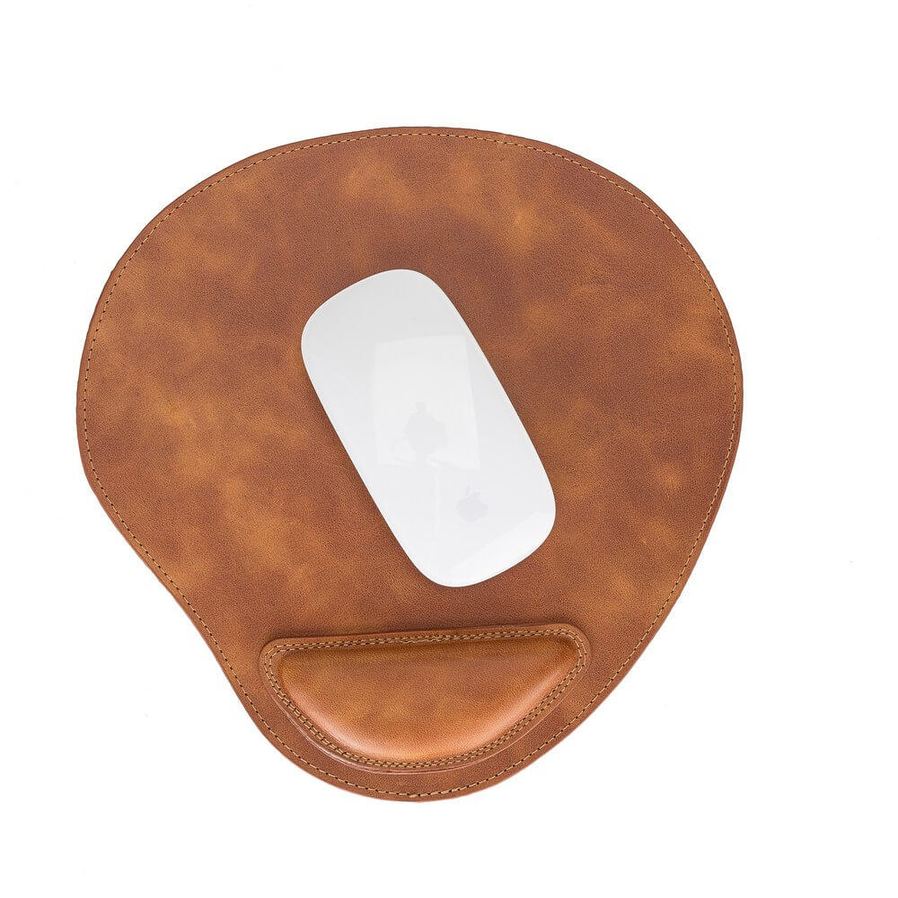 Ergonomic Golden Brown Luxury Leather Mouse Pad with Wrist Rest Support and anti-slip - Bomonti - 1
