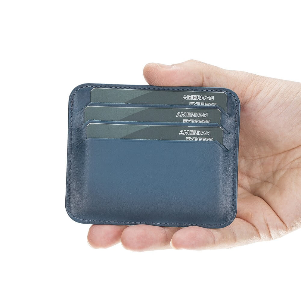 Genuine Navy Blue Leather Slim Card Sleeve - Bomonti - 1