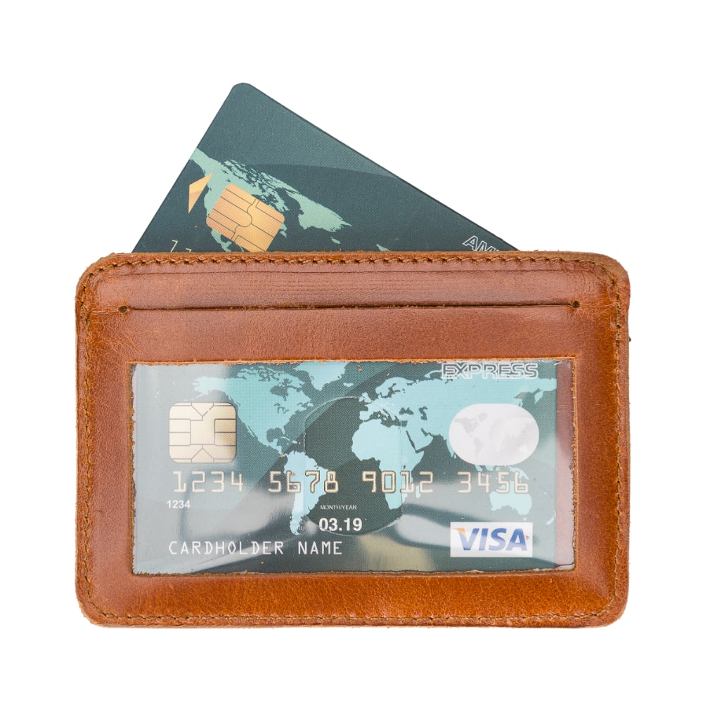 Golden Brown Leather Minimalist Coin Wallet Purse - Bomonti - 5