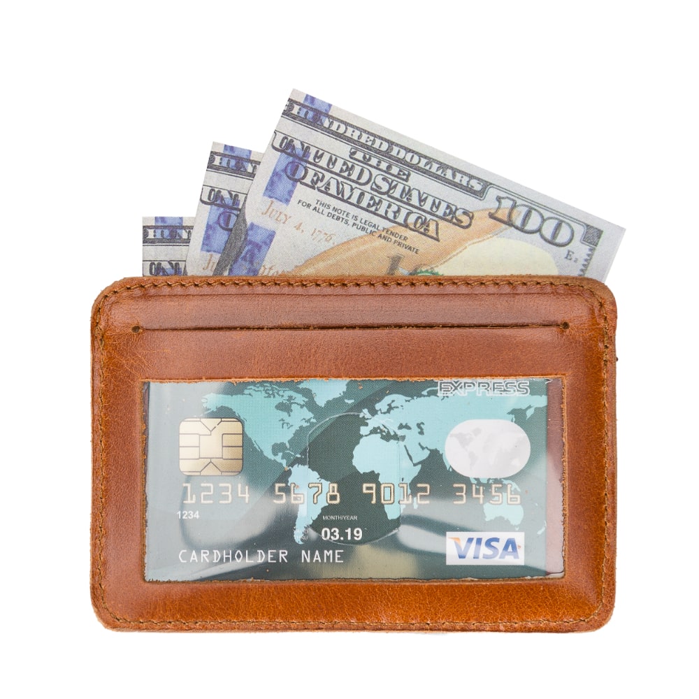 Golden Brown Leather Minimalist Coin Wallet Purse - Bomonti - 6