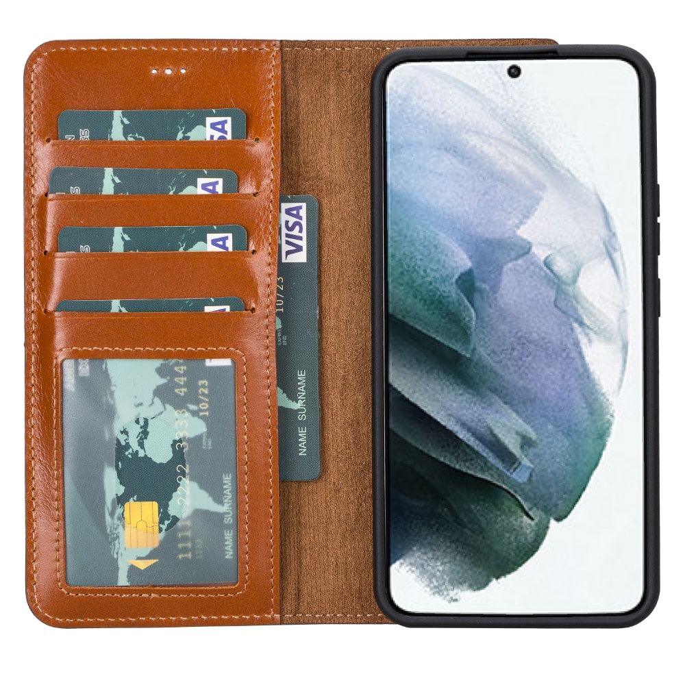 Golden Brown Leather Samsung Galaxy S22+ Wallet Case with Card Holder - Bomonti Leather - 3