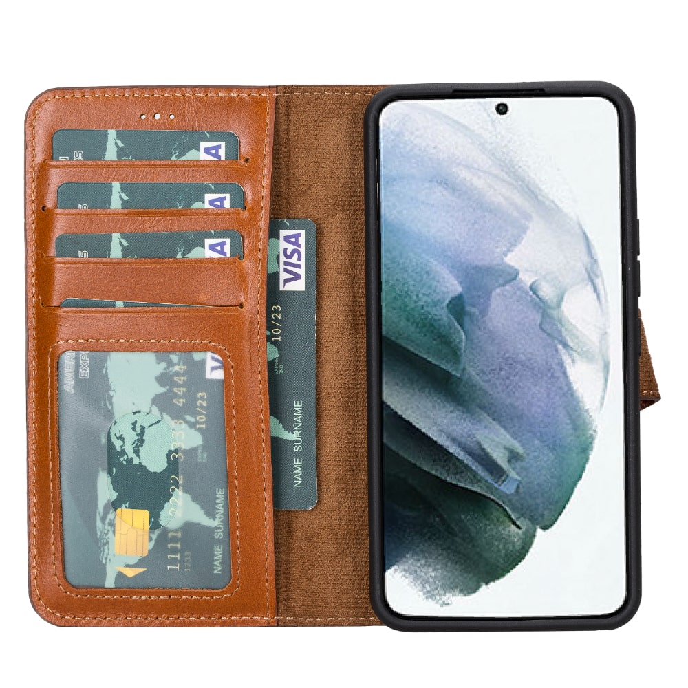 Golden Brown Leather Samsung Galaxy S22 Wallet Case with Card Holder - Bomonti Leather - 3