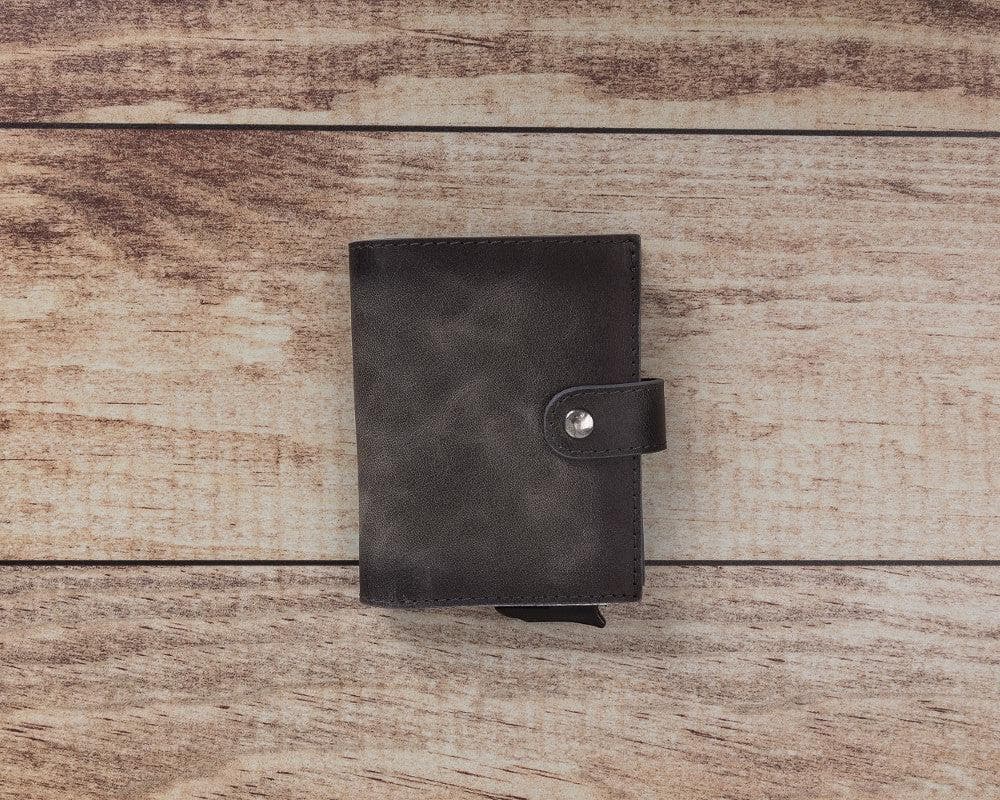 Grey Leather RFID Protection Credit Debit Pop Up Card Holder Wallet Case - Bomonti - 4