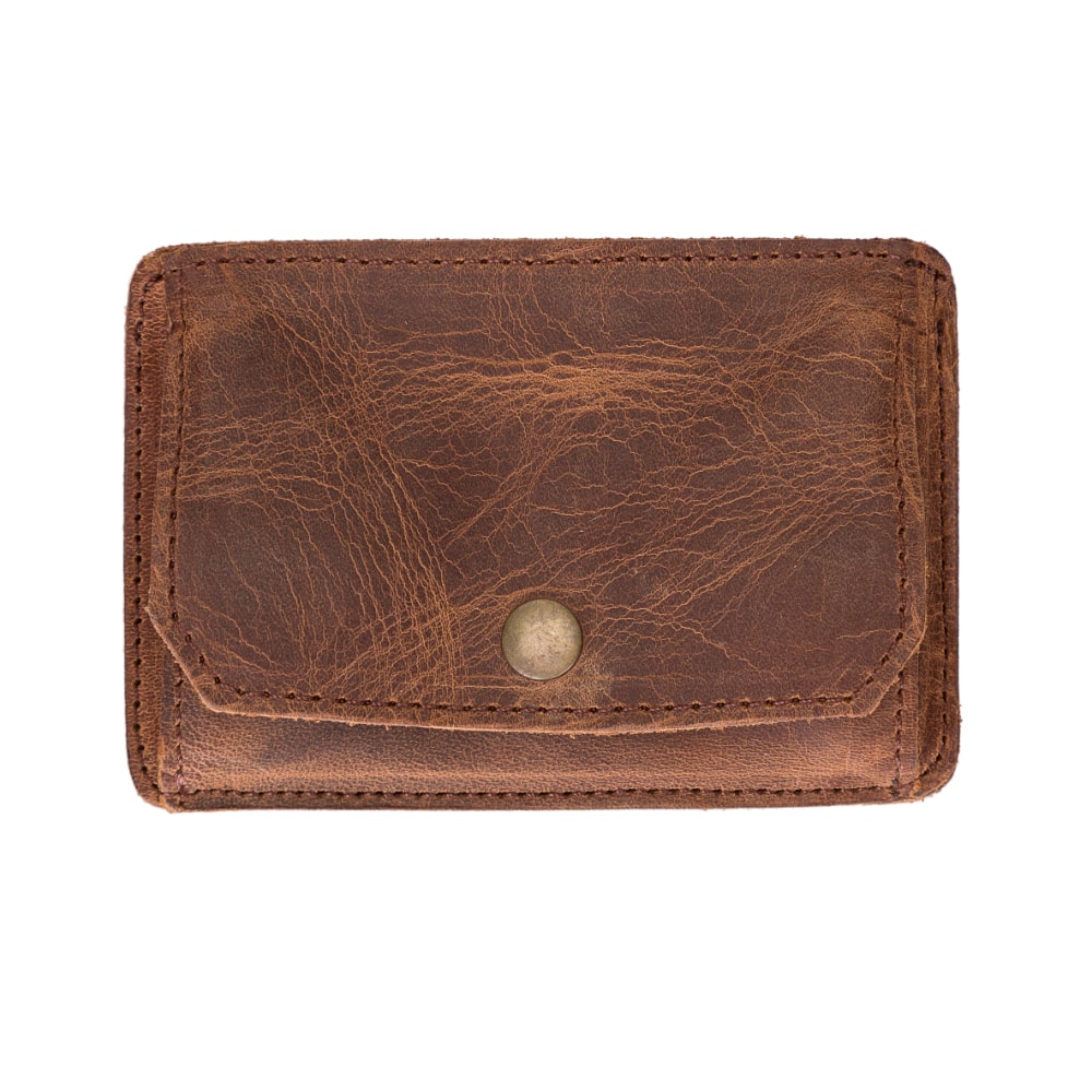 Heavy Brown Leather Minimalist Coin Wallet Purse - Bomonti - 1