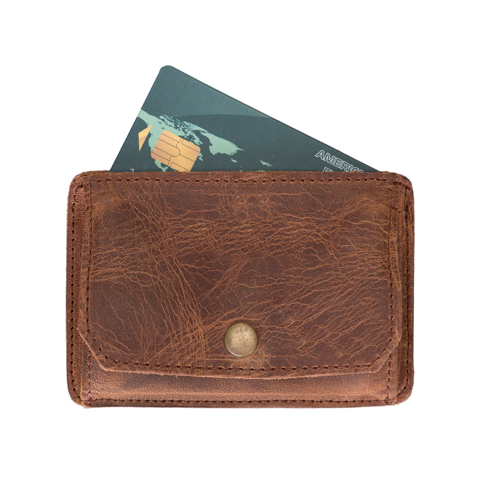 Heavy Brown Leather Minimalist Coin Wallet Purse - Bomonti - 6
