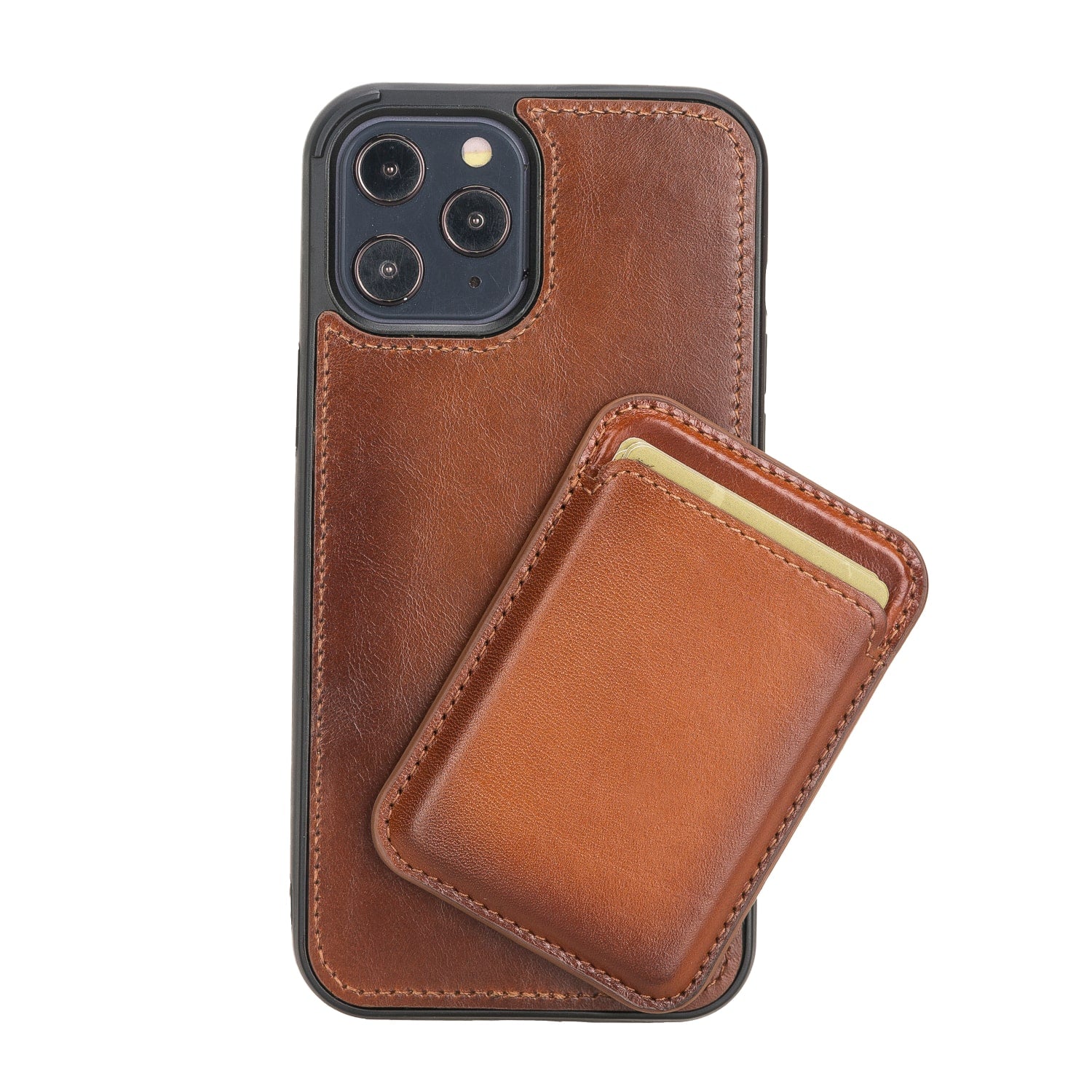 Brown Leather Apple MagSafe Card Holder Magnetic Wallet for iPhone - Bomonti - 1