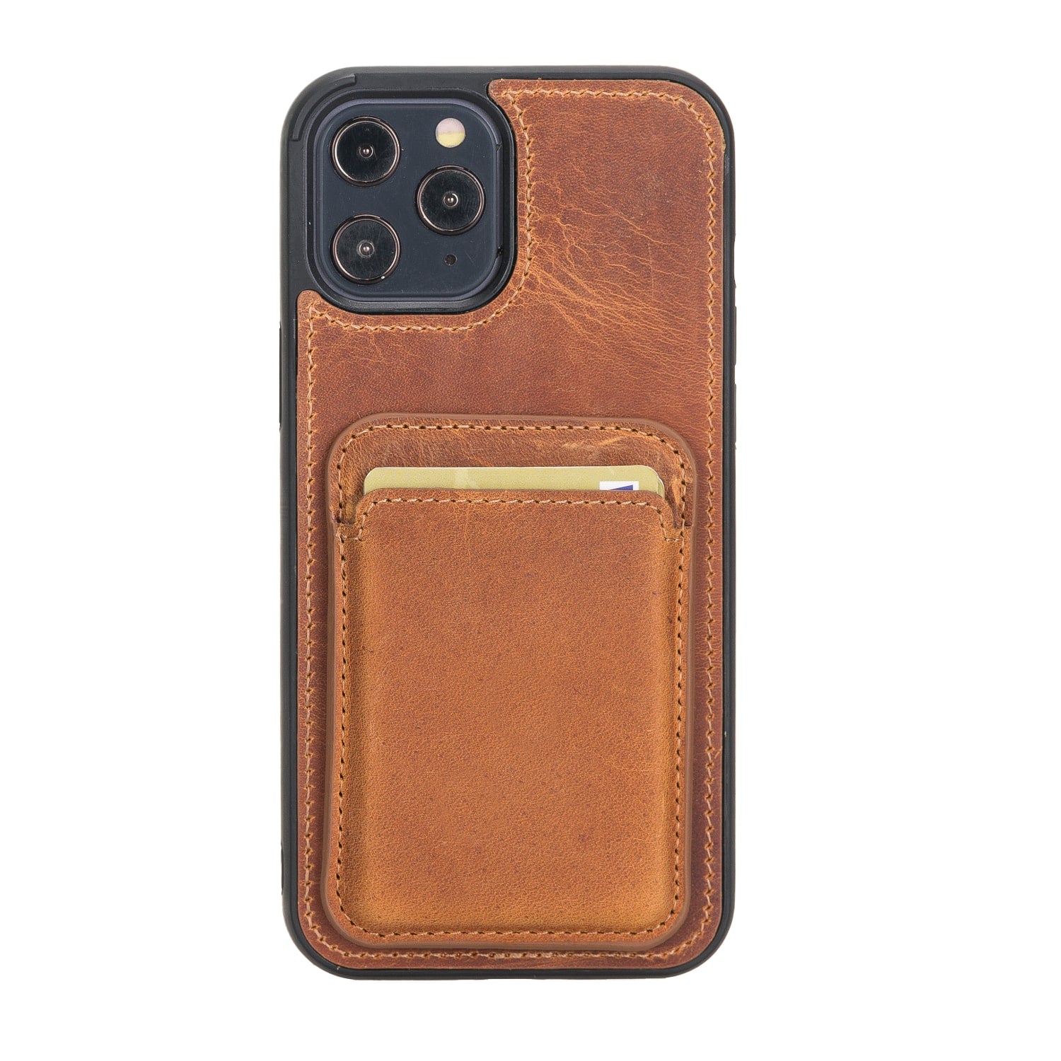 Golden Brown Leather Apple MagSafe Card Holder Magnetic Wallet for iPhone - Bomonti - 3