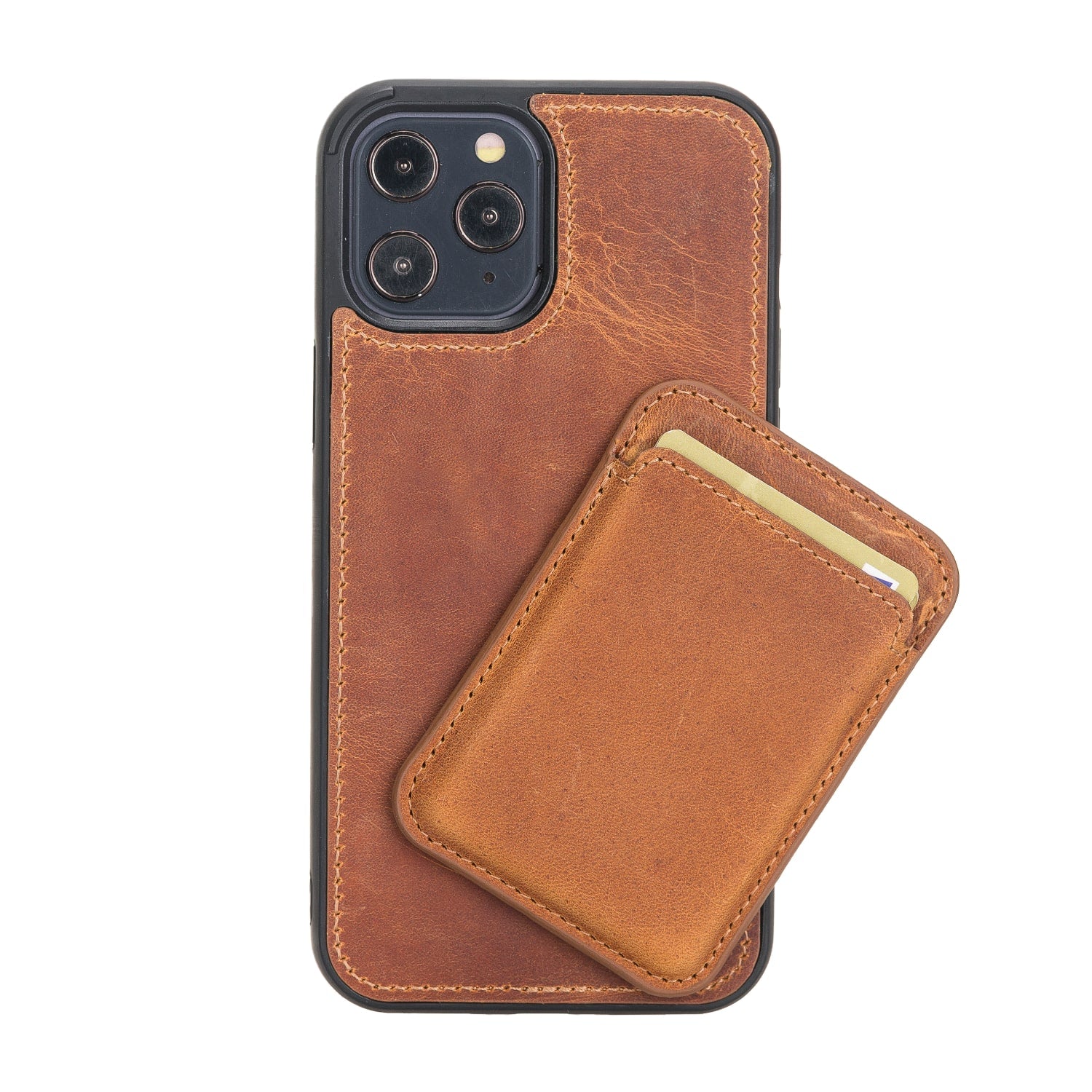 Golden Brown Leather Apple MagSafe Card Holder Magnetic Wallet for iPhone - Bomonti - 1