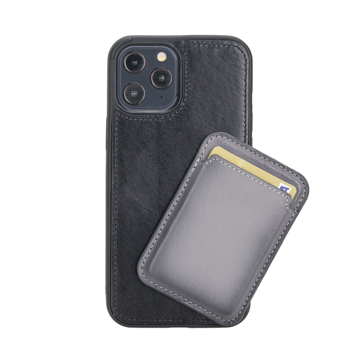 Grey Leather Apple MagSafe Card Holder Magnetic Wallet for iPhone - Bomonti - 1