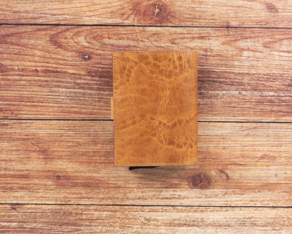 Light Brown Leather RFID Protection Credit Debit Pop Up Card Holder Wallet Case - Bomonti - 6