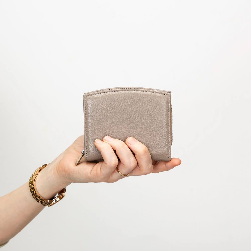 Light Gray Luxury Leather Bifold Minimalist Wallet with Zipper coin slot - Bomonti - 2