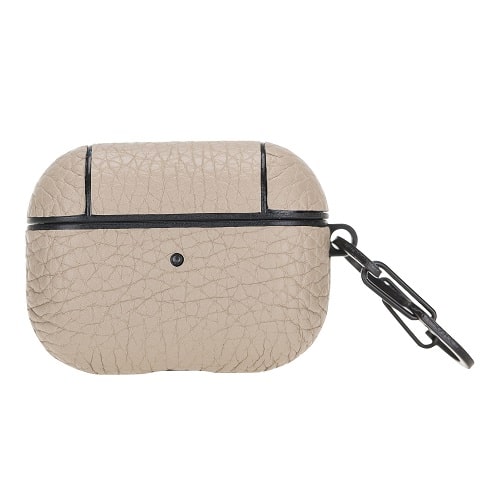 Luxury Beige Leather Apple AirPods Flip Cover Case with Side Hook 3rd Generation - Bomonti - 1