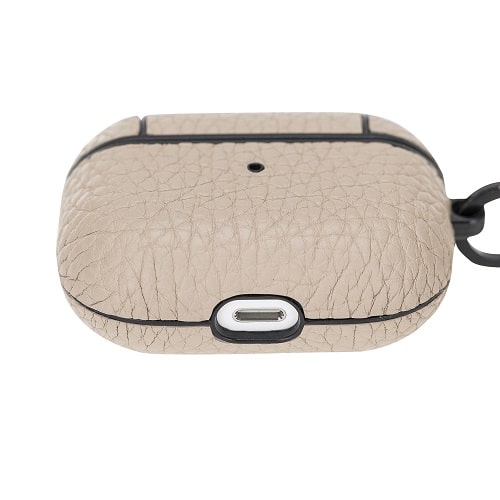 Luxury Beige Leather Apple AirPods Flip Cover Case with Side Hook 3rd Generation - Bomonti - 5