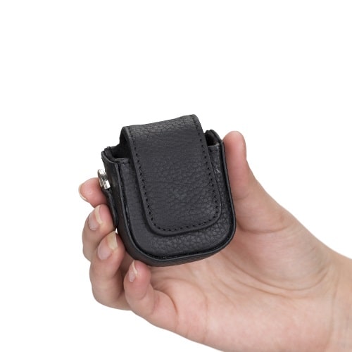 Luxury Black Leather Apple AirPods Bag Cover Case with Side Hooks - Bomonti - 6