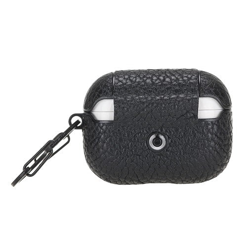Luxury Black Leather Apple AirPods Flip Cover Case with Side Hook 3rd Generation - Bomonti - 2