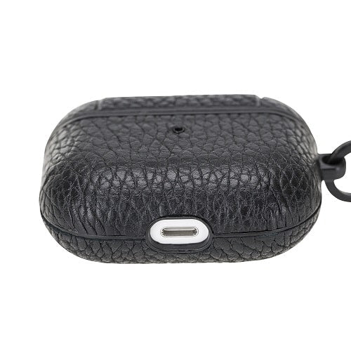 Luxury Black Leather Apple AirPods Flip Cover Case with Side Hook 3rd Generation - Bomonti - 5