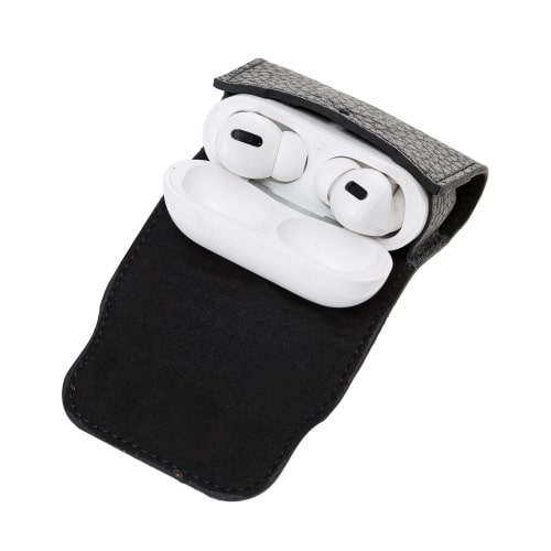 Luxury Black Leather Apple AirPods Pro Bag Cover Case with Magnetic Closure - Bomonti - 4