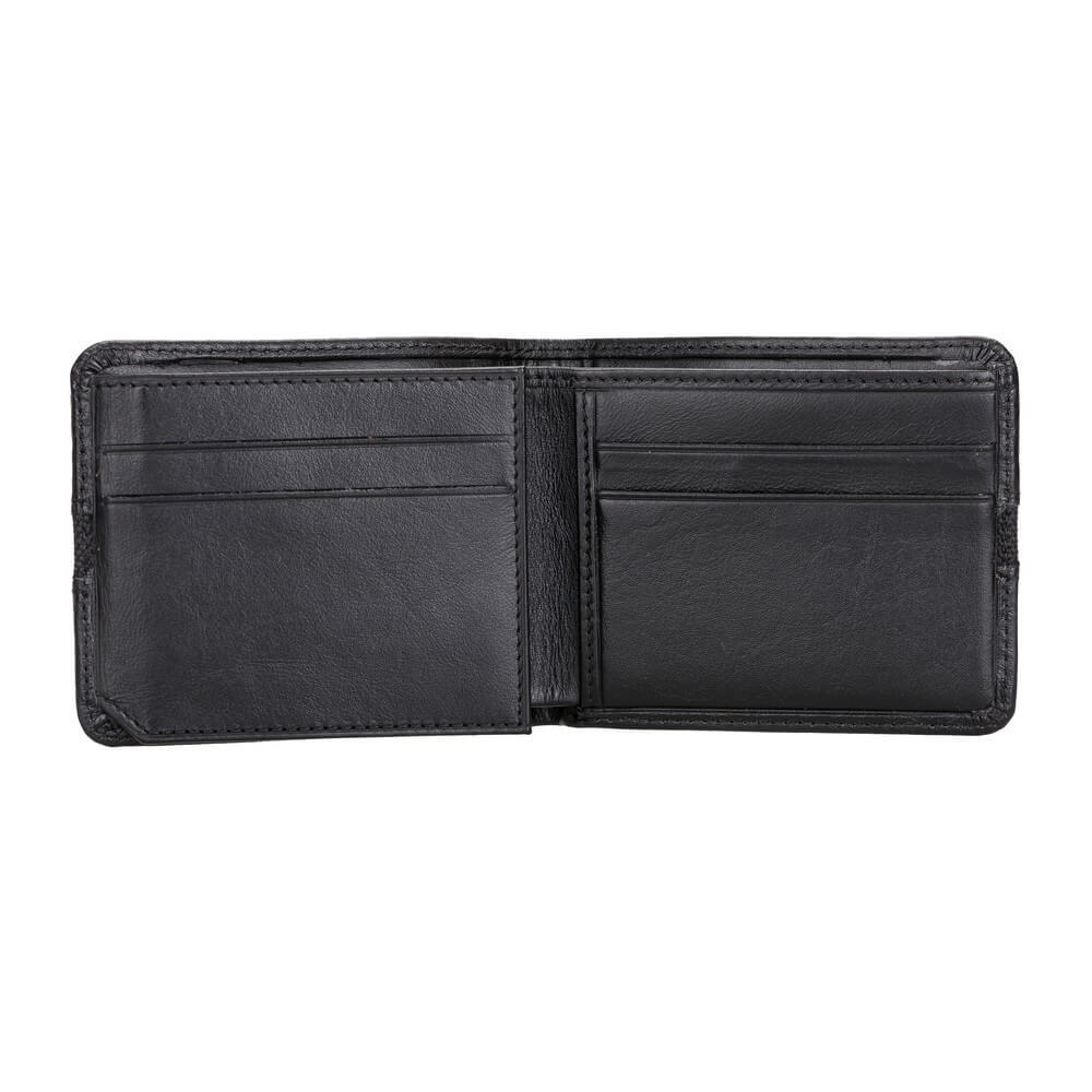 Luxury Black Leather Trifold Men's Card Holder Wallet with ID Window - Bomonti - 3