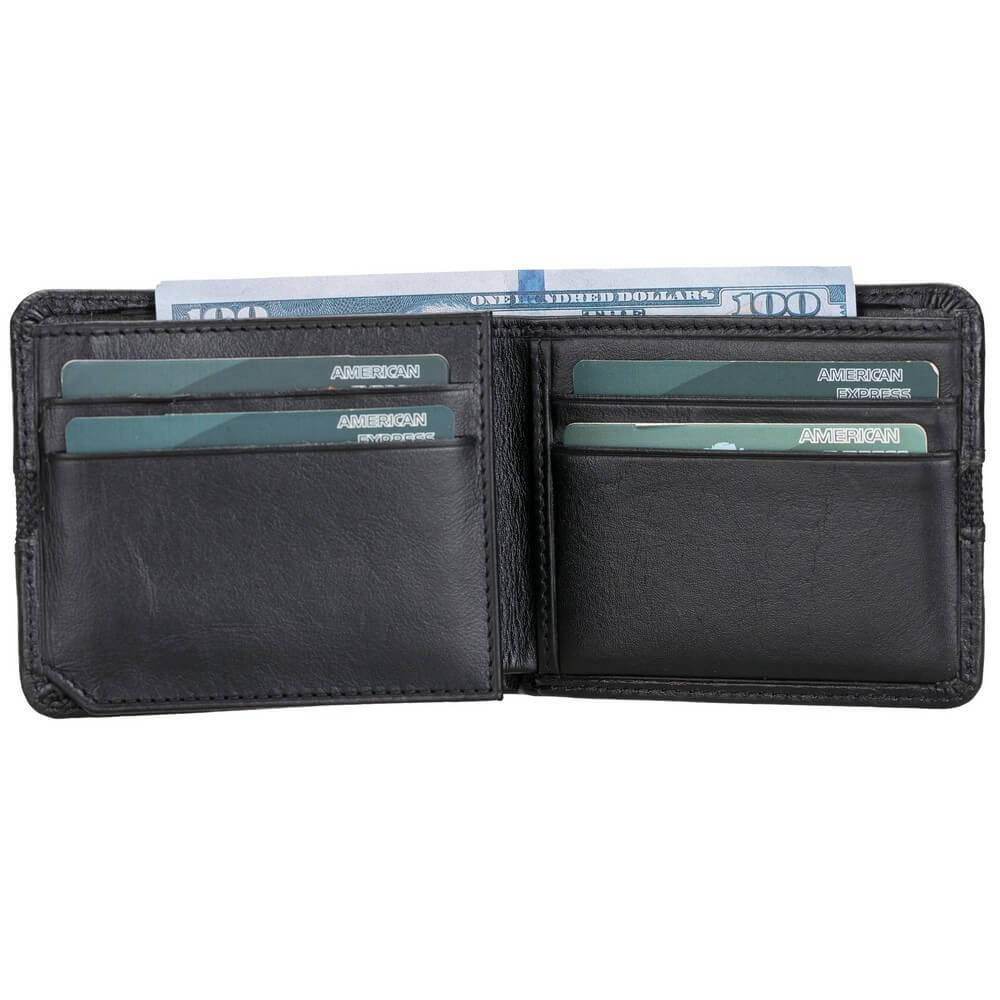Luxury Black Leather Trifold Men's Card Holder Wallet with ID Window - Bomonti - 5