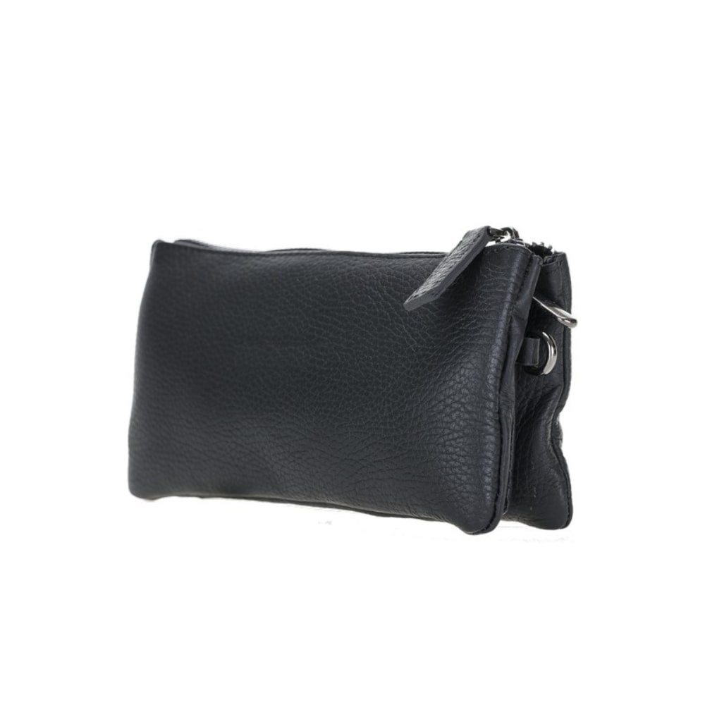 Luxury Black Leather Women’s Clutch Purse with Strap - Bomonti - 1