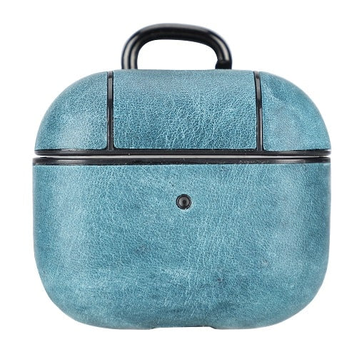 Luxury Blue Leather Apple AirPods Flip Cover Case with Back Hook 3rd Generation - Bomonti - 1