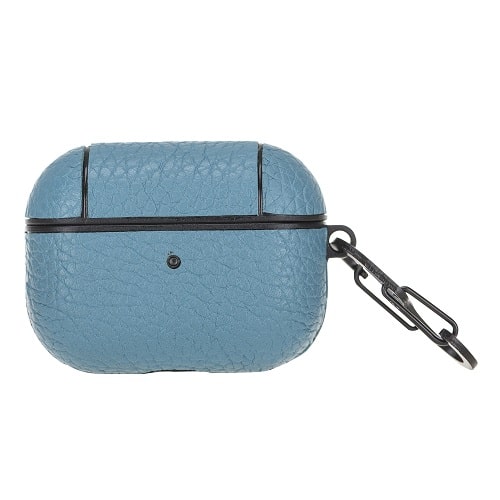 Luxury Blue Leather Apple AirPods Flip Cover Case with Side Hook 3rd Generation - Bomonti - 1