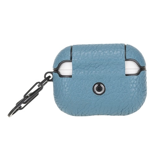 Luxury Blue Leather Apple AirPods Flip Cover Case with Side Hook 3rd Generation - Bomonti - 2