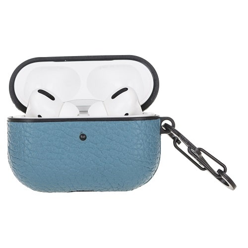 Luxury Blue Leather Apple AirPods Flip Cover Case with Side Hook 3rd Generation - Bomonti - 3