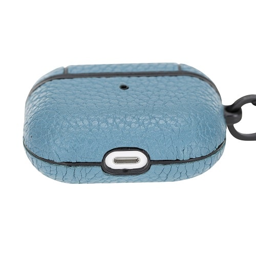Luxury Blue Leather Apple AirPods Flip Cover Case with Side Hook 3rd Generation - Bomonti - 5