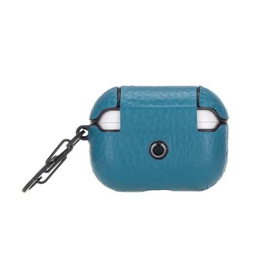 Luxury Blue Leather Apple AirPods Pro Cover Flip Case with Side Hook - Bomonti - 1