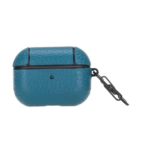 Luxury Blue Leather Apple AirPods Pro Cover Flip Case with Side Hook - Bomonti - 2