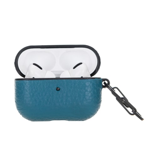 Luxury Blue Leather Apple AirPods Pro Cover Flip Case with Side Hook - Bomonti - 3