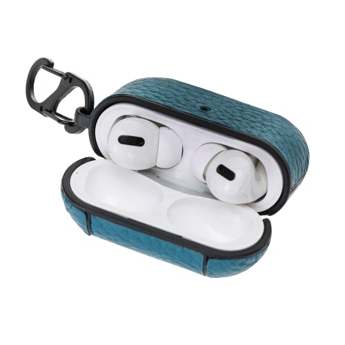 Luxury Blue Leather Apple AirPods Pro Cover Flip Case with Side Hook - Bomonti - 5