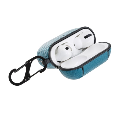 Luxury Blue Leather Apple AirPods Pro Cover Flip Case with Side Hook - Bomonti - 6