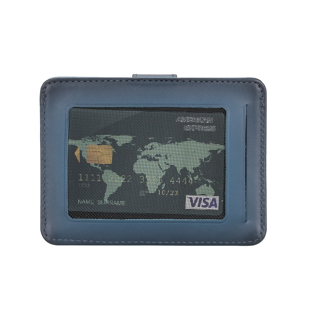 Luxury Navy Blue Leather Bifold Card Holder with Snap Closure - Bomonti - 3
