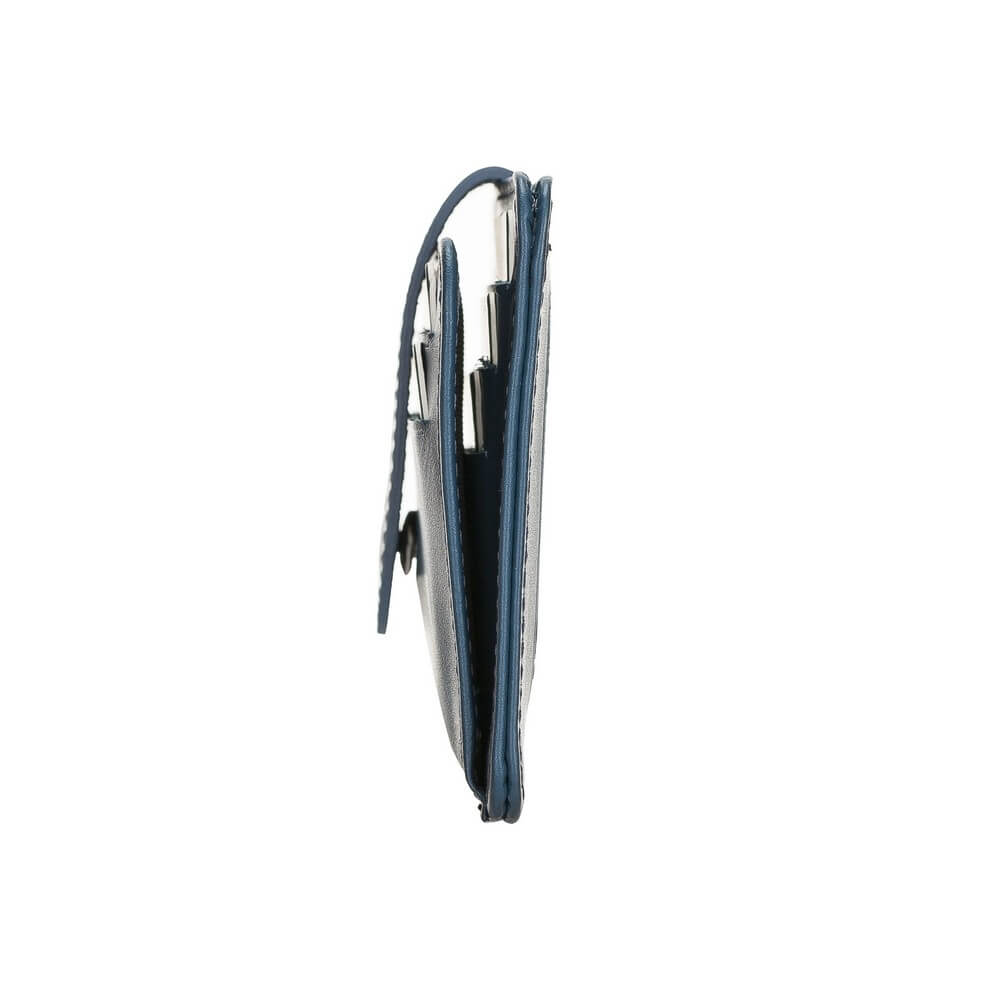 Luxury Navy Blue Leather Bifold Card Holder with Snap Closure - Bomonti - 4